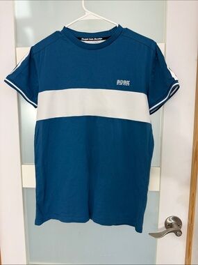 Blue Short Sleeve Crewneck Tee with White Center Panel
